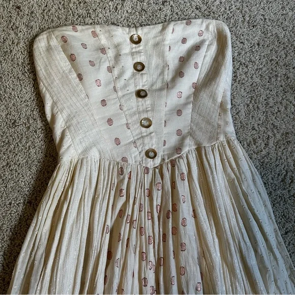 Free People AMANDA METALLIC LUREX STRIPE Strapless Cotton DRESS (M) in cream - Picture 9 of 12